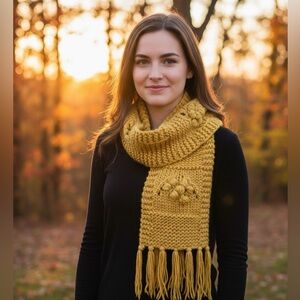 Handmade wool blend yellow long scarf